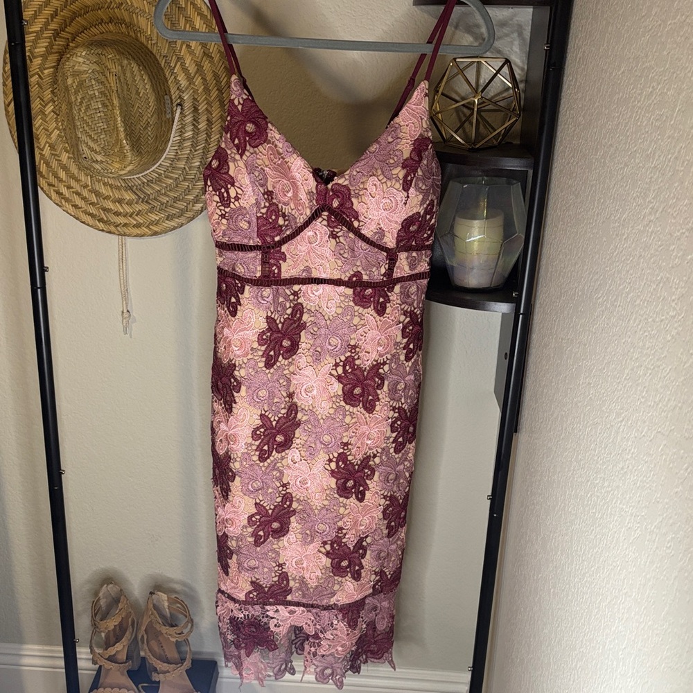 Lulu's Blush and Wine Lace Dress